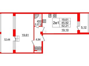 Квартира в ЖК Притяжение, 1 комнатная, 46.4 м², 9 этаж