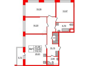 Квартира в ЖК 'Притяжение', 3 комнатная, 110.2 м², 8 этаж