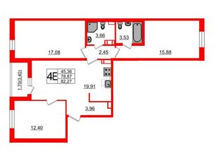 Квартира в ЖК «Черная Речка», 3 комнатная, 78.7 м², 11 этаж