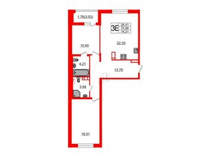 Квартира в ЖК «Черная Речка», 2 комнатная, 70.9 м², 11 этаж