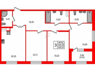 Квартира в ЖК Петровская доминанта, 3 комнатная, 106.1 м², 7 этаж