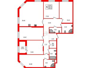 Квартира в ЖК Петровская доминанта, 5 комнатная, 185.9 м², 2 этаж