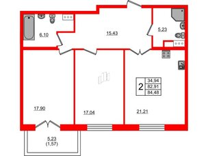 Квартира в ЖК Петровская доминанта, 2 комнатная, 85.6 м², 8 этаж