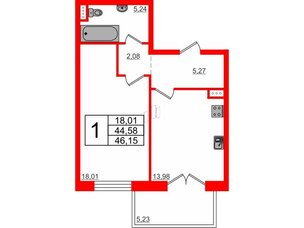 Квартира в ЖК Петровская доминанта, 1 комнатная, 46.8 м², 4 этаж