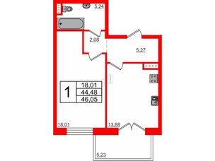 Квартира в ЖК Петровская доминанта, 1 комнатная, 46.4 м², 5 этаж