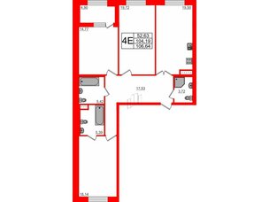 Квартира в ЖК Петровская доминанта, 3 комнатная, 107.8 м², 5 этаж