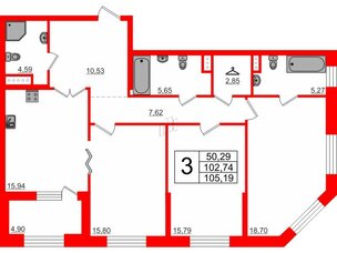 Квартира в ЖК Петровская доминанта, 3 комнатная, 106.2 м², 5 этаж
