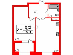 Квартира в ЖК Петровская доминанта, 1 комнатная, 53.7 м², 6 этаж