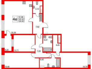 Квартира в ЖК The One, 3 комнатная, 122.6 м², 3 этаж
