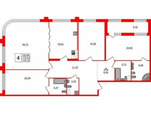 Квартира в ЖК Петровская доминанта, 4 комнатная, 180.4 м², 4 этаж