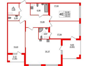 Квартира в ЖК 'Фамилия', 3 комнатная, 129.23 м², 4 этаж