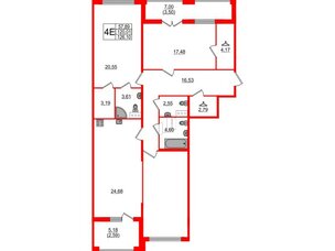 Квартира в ЖК 'Фамилия', 3 комнатная, 126.1 м², 6 этаж