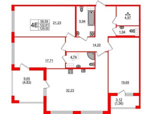 Квартира в ЖК 'Фамилия', 3 комнатная, 129 м², 5 этаж