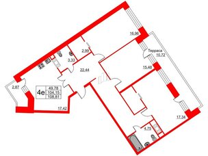 Квартира в ЖК Ariosto!, 3 комнатная, 108.81 м², 12 этаж