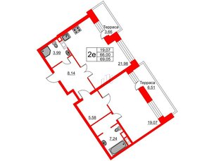 Квартира в ЖК Ariosto!, 1 комнатная, 69.05 м², 12 этаж