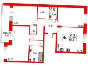 Квартира в ЖК Ariosto!, 3 комнатная, 105.21 м², 12 этаж