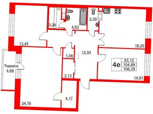 Квартира в ЖК Ariosto!, 3 комнатная, 106.29 м², 12 этаж