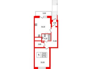 Квартира в ЖК Эталон на Неве, 1 комнатная, 60.4 м², 1 этаж