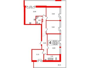Квартира в ЖК Эталон на Неве, 4 комнатная, 133.9 м², 12 этаж