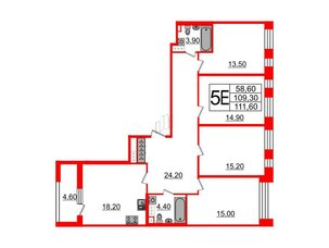 Квартира в ЖК Svetlana Park, 4 комнатная, 112.1 м², 6 этаж