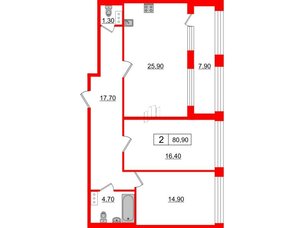Квартира в ЖК Svetlana Park, 2 комнатная, 80.9 м², 3 этаж