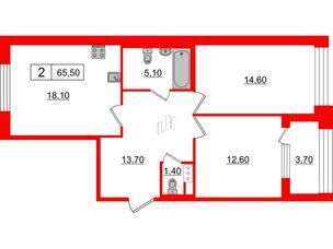 Квартира в ЖК Svetlana Park, 2 комнатная, 65.5 м², 2 этаж