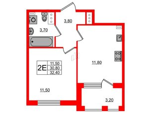 Квартира в ЖК Svetlana Park, 1 комнатная, 30.7 м², 2 этаж
