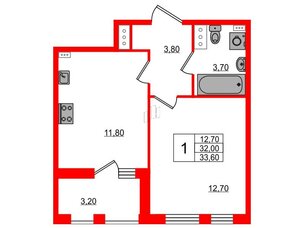 Квартира в ЖК Svetlana Park, 1 комнатная, 31 м², 7 этаж