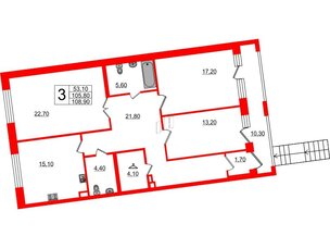 Квартира в ЖК Эталон на Неве, 3 комнатная, 108.3 м², 1 этаж