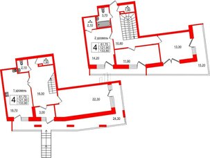 Квартира в ЖК Эталон на Неве, 4 комнатная, 132.8 м², 1 этаж
