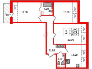 Квартира в ЖК Зеленый квартал на Пулковских высотах, 3 комнатная, 78.5 м², 5 этаж