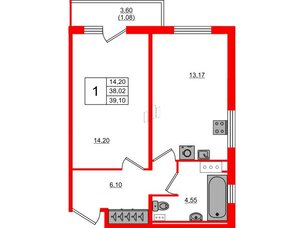 Квартира в ЖК Лампо, 1 комнатная, 37.9 м², 2 этаж