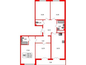 Квартира в ЖК Морская набережная.SeaView, 4 комнатная, 107.9 м², 13 этаж