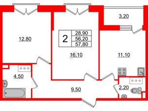 Квартира в ЖК Квартал Che, 2 комнатная, 58.3 м², 4 этаж