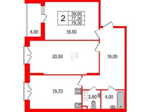 Квартира в ЖК Квартал Che, 2 комнатная, 79.8 м², 6 этаж