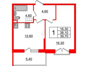 Квартира в ЖК Квартал Che, 1 комнатная, 40 м², 6 этаж