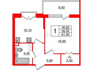 Квартира в ЖК Квартал Che, 1 комнатная, 41.6 м², 4 этаж