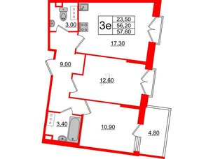 Квартира в ЖК Квартал Che, 2 комнатная, 58 м², 7 этаж