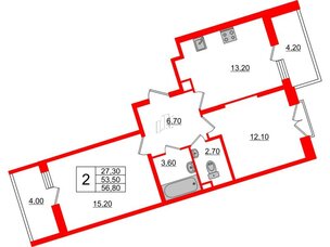 Квартира в ЖК Квартал Che, 2 комнатная, 57.8 м², 4 этаж