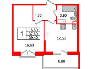 Квартира в ЖК Квартал Che, 1 комнатная, 40.3 м², 4 этаж