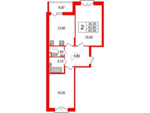 Квартира в ЖК Квартал Che, 2 комнатная, 66.9 м², 7 этаж