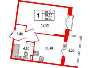 Квартира в ЖК Квартал Che, 1 комнатная, 41.2 м², 3 этаж