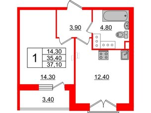 Квартира в ЖК Квартал Che, 1 комнатная, 37.4 м², 5 этаж