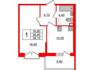Квартира в ЖК Квартал Che, 1 комнатная, 38.3 м², 4 этаж