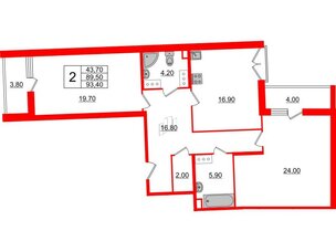 Квартира в ЖК Квартал Che, 2 комнатная, 94.9 м², 4 этаж