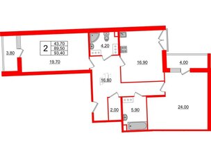 Квартира в ЖК Квартал Che, 2 комнатная, 95.1 м², 8 этаж