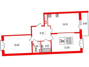 Квартира в ЖК Квартал Che, 2 комнатная, 69.5 м², 11 этаж