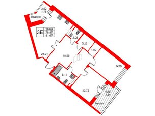Квартира в ЖК Ariosto!, 2 комнатная, 81.67 м², 12 этаж