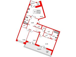 Квартира в ЖК Ariosto!, 3 комнатная, 117.26 м², 12 этаж