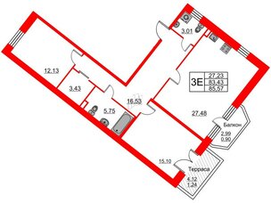 Квартира в ЖК Ariosto!, 2 комнатная, 85.57 м², 2 этаж